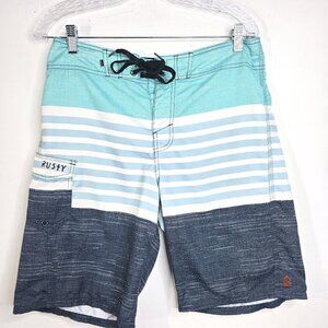 Rusty Teal Grey Striped Board Shorts